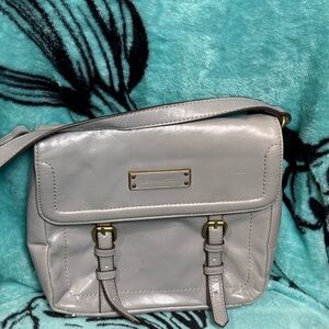 Tignanello Light Gray Leather Crossbody Bag with Front Buckles